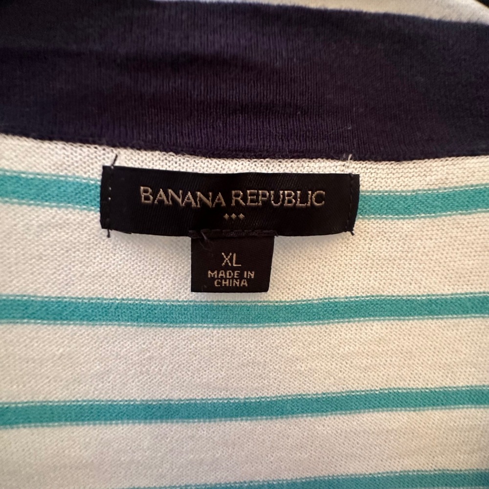 Banana Republic Womens XL Cardigan Striped V-Neck Button Front 3/4 Sleeve Navy - Picture 2 of 6